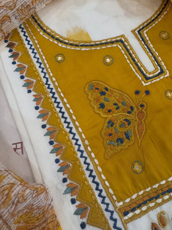 Pure cotton woven kurta with embroidered yoke and sleeve detailing