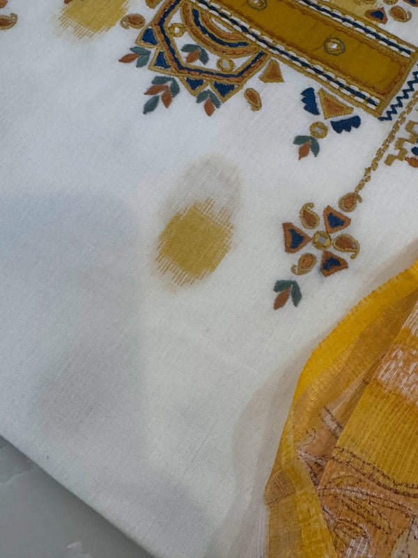 Pure cotton woven kurta with embroidered yoke and sleeve detailing