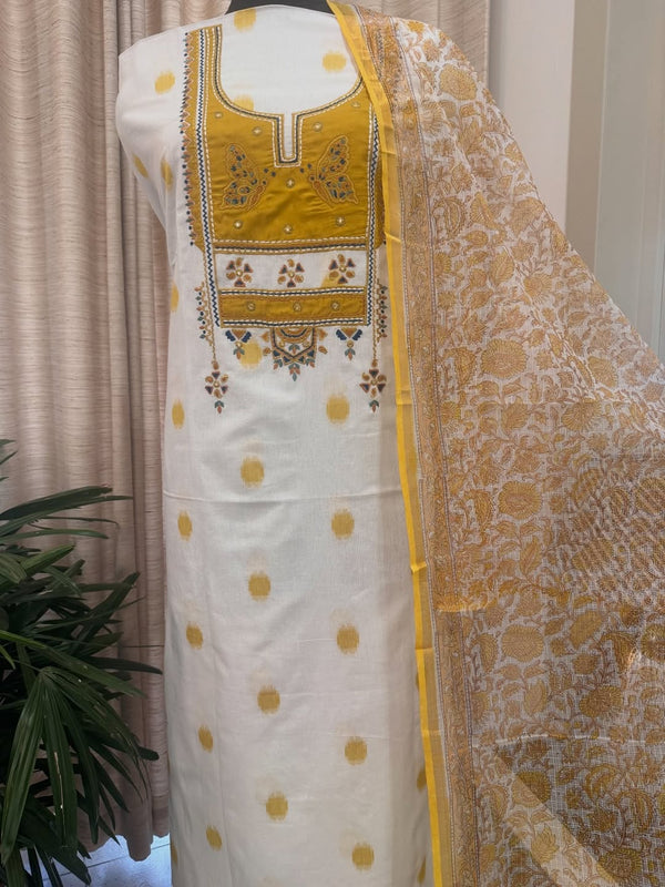 Pure cotton woven kurta with embroidered yoke and sleeve detailing