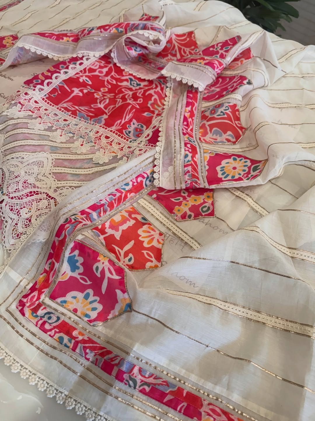 Desginer linen kurta and cotton mul dupatta combined with a plain lower.