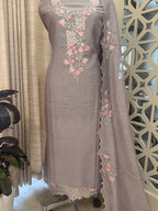 Pure Mul Cotton Chanderi Embroidered Suit Set