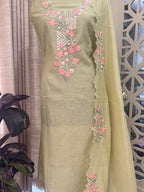 Pure Mul Cotton Chanderi Embroidered Suit Set