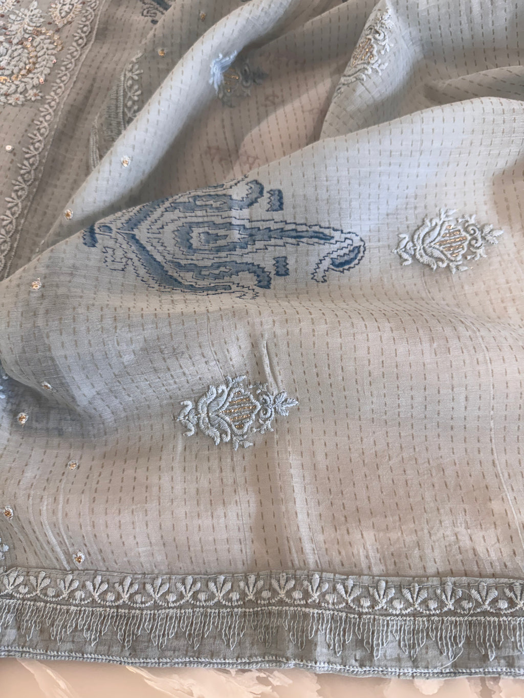 Pure Cotton Mul Chanderi Embroidered Suit Set