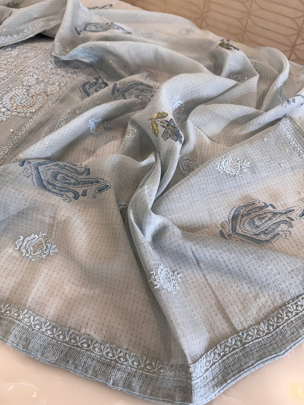 Pure Cotton Mul Chanderi Embroidered Suit Set
