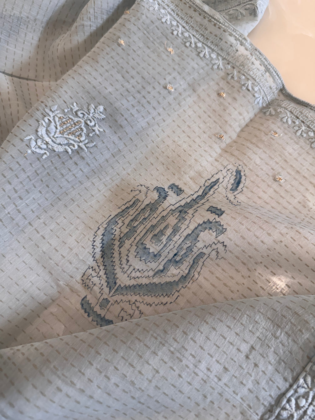 Pure Cotton Mul Chanderi Embroidered Suit Set
