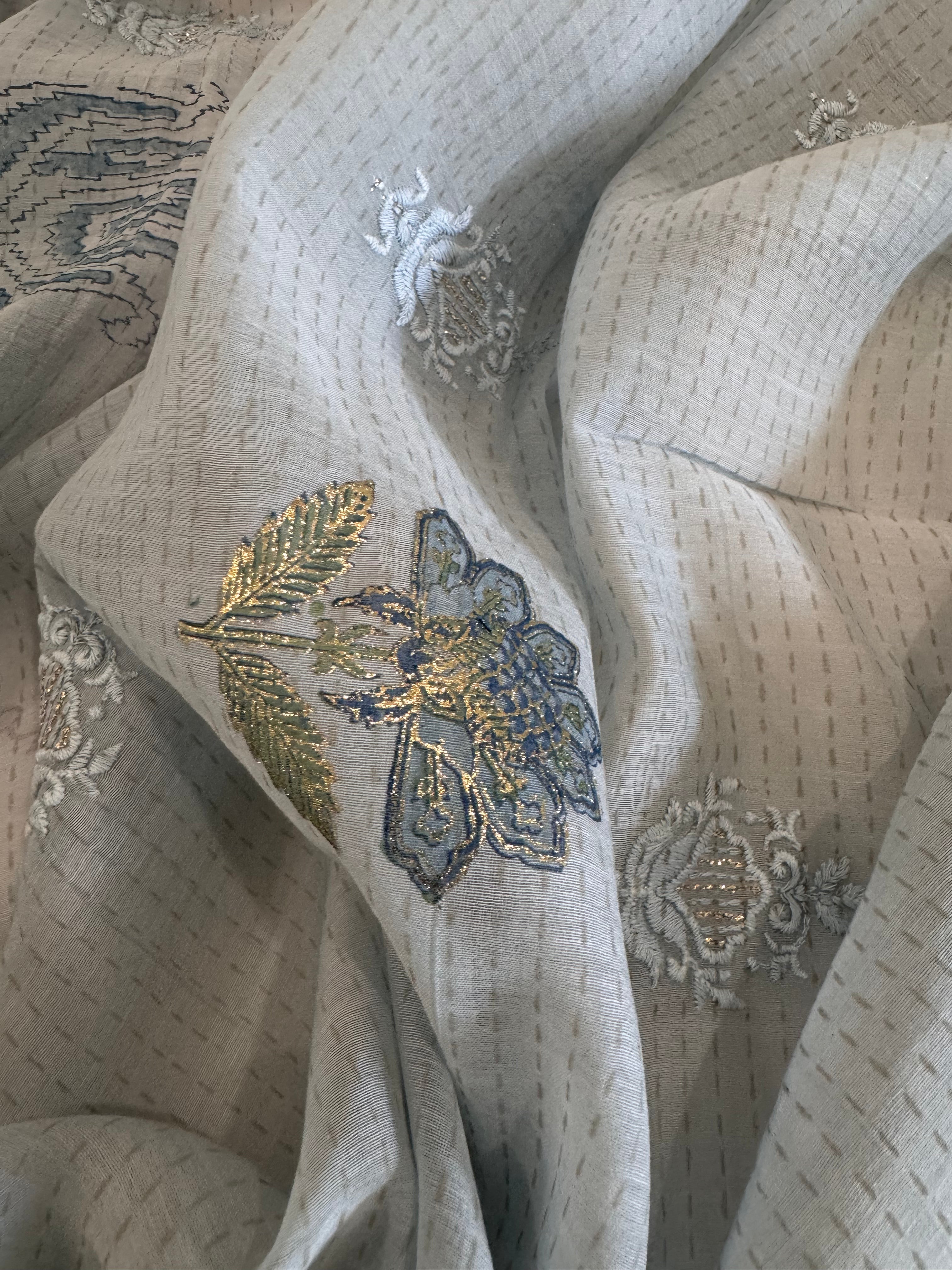 Pure Cotton Mul Chanderi Embroidered Suit Set