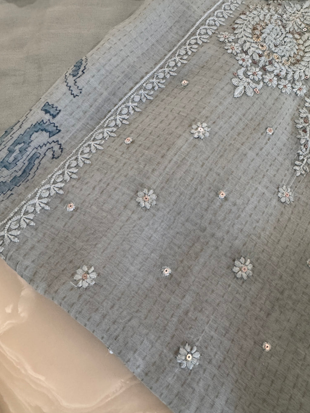 Pure Cotton Mul Chanderi Embroidered Suit Set