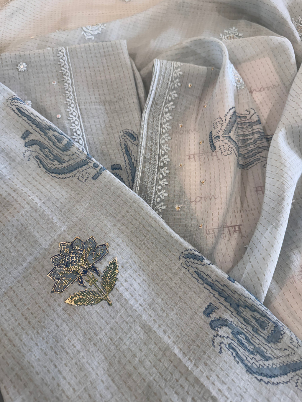 Pure Cotton Mul Chanderi Embroidered Suit Set