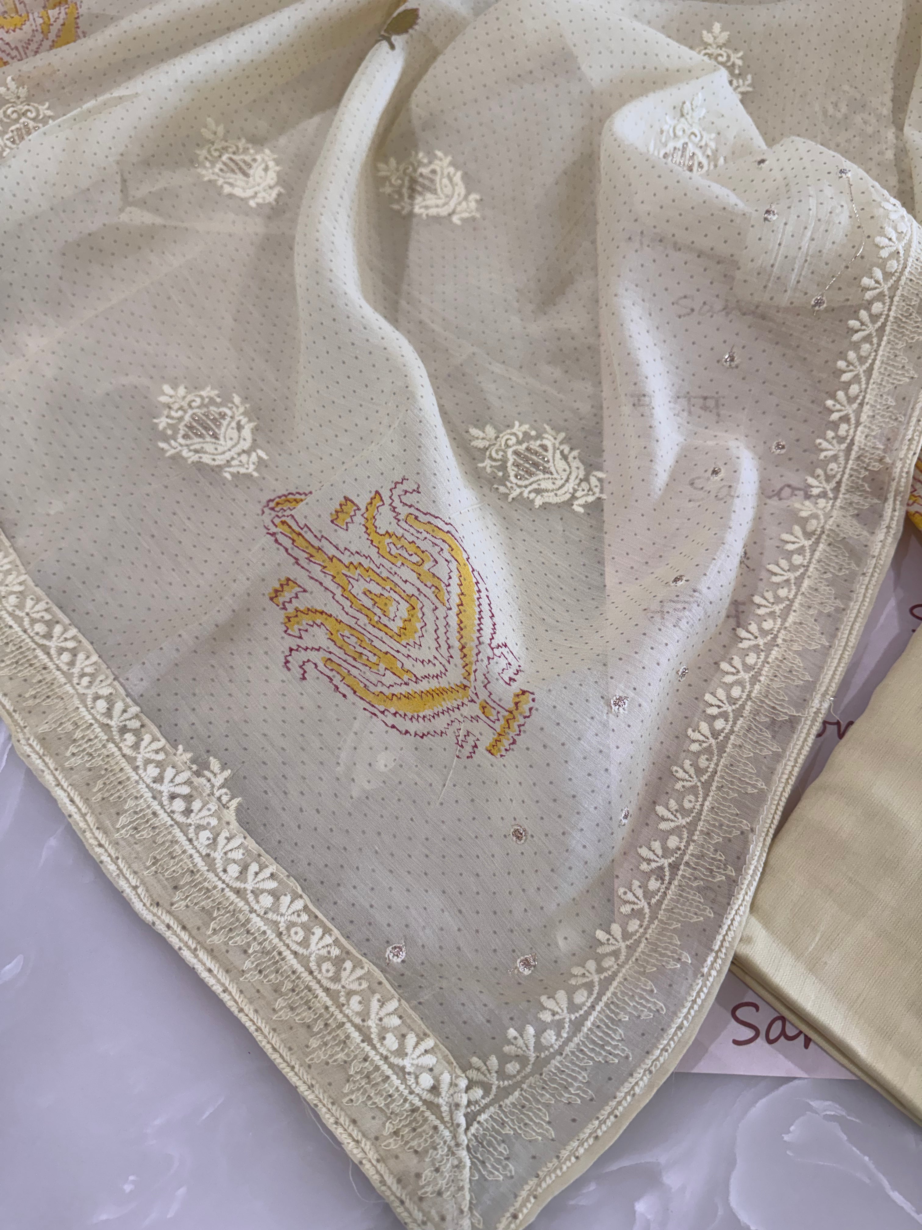 Pure Cotton Mul Chanderi Embroidered Suit Set