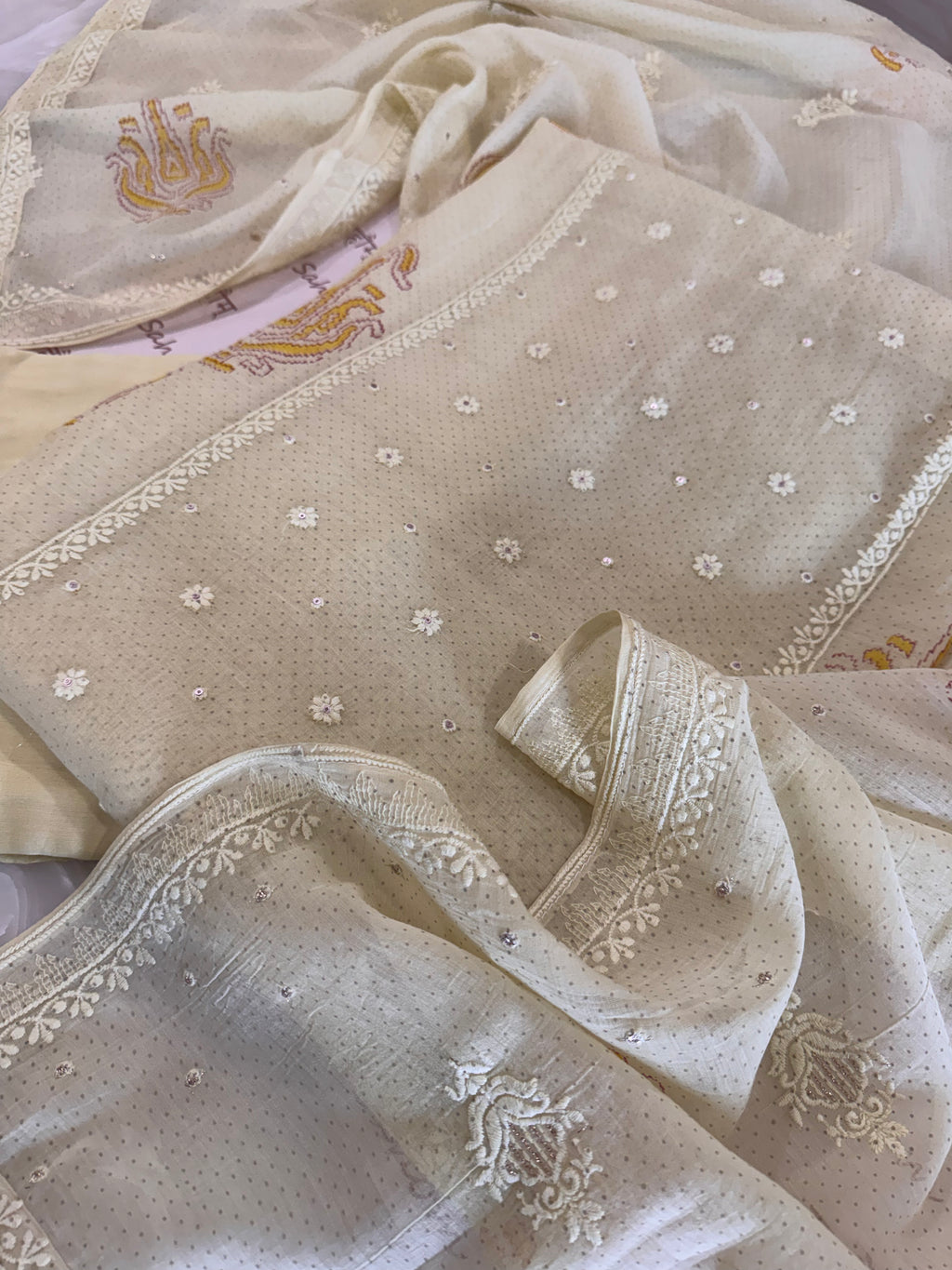 Pure Cotton Mul Chanderi Embroidered Suit Set