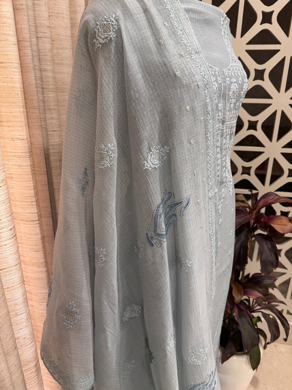 Pure Cotton Mul Chanderi Embroidered Suit Set
