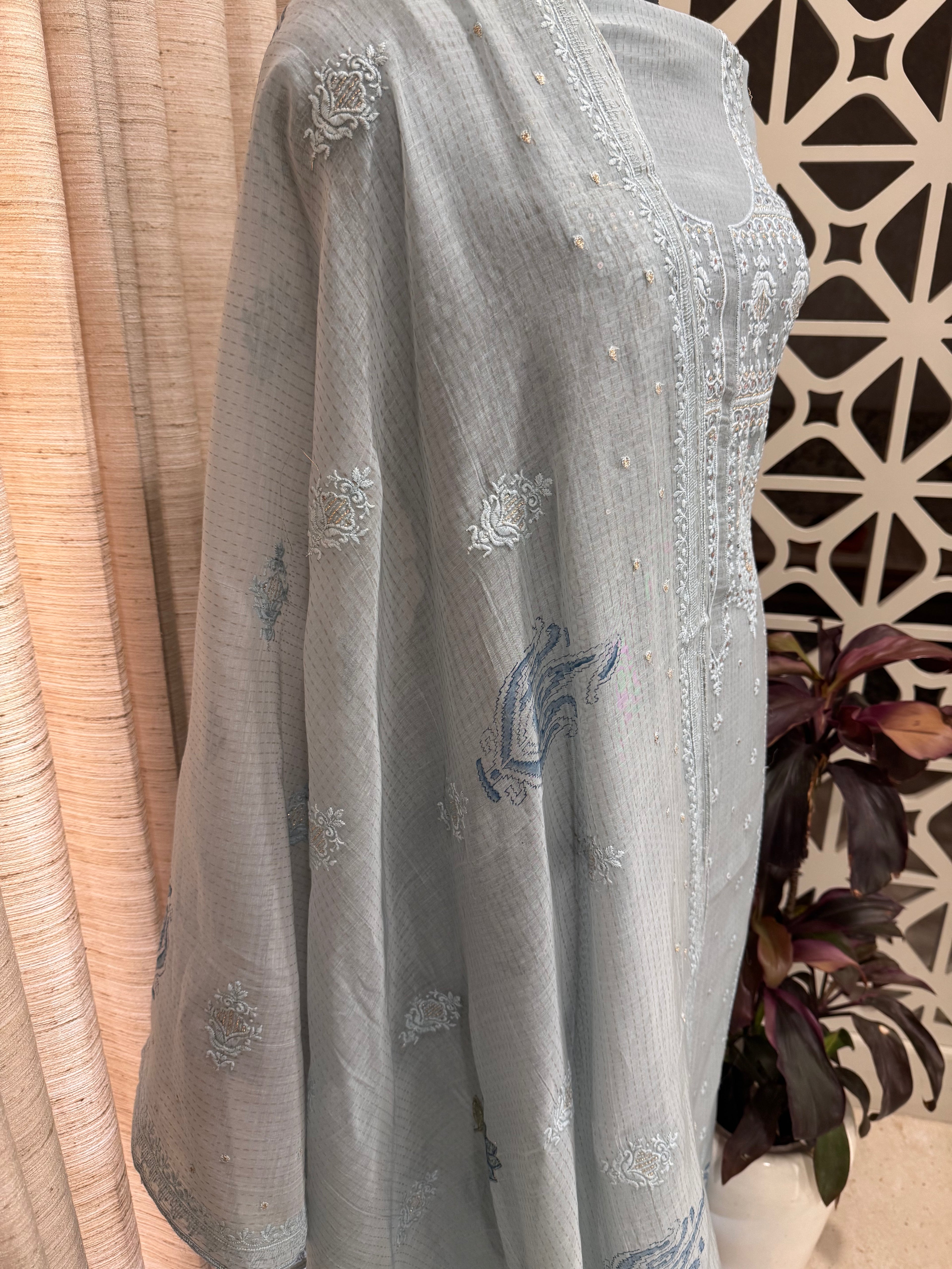 Pure Cotton Mul Chanderi Embroidered Suit Set