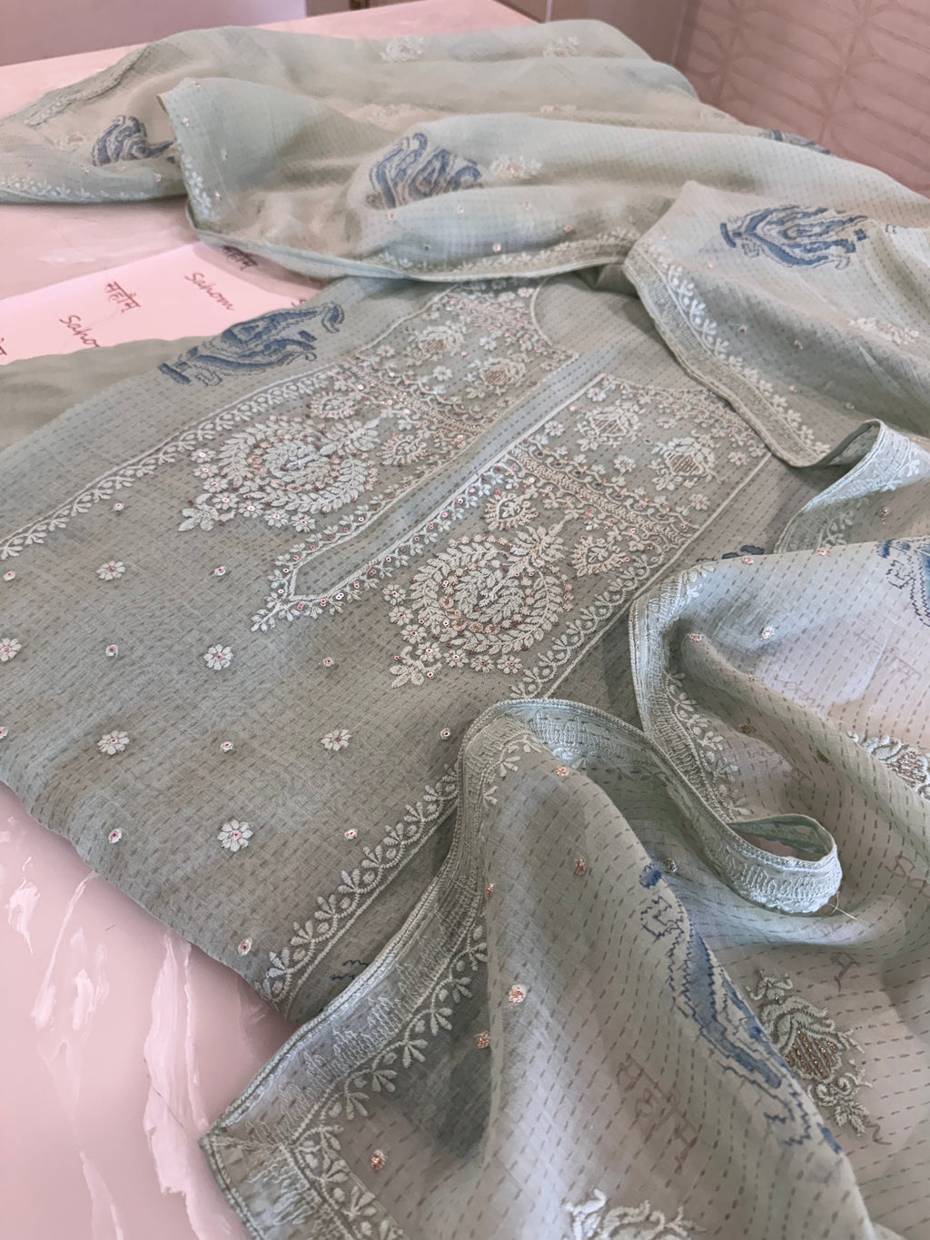 Pure Cotton Mul Chanderi Embroidered Suit Set