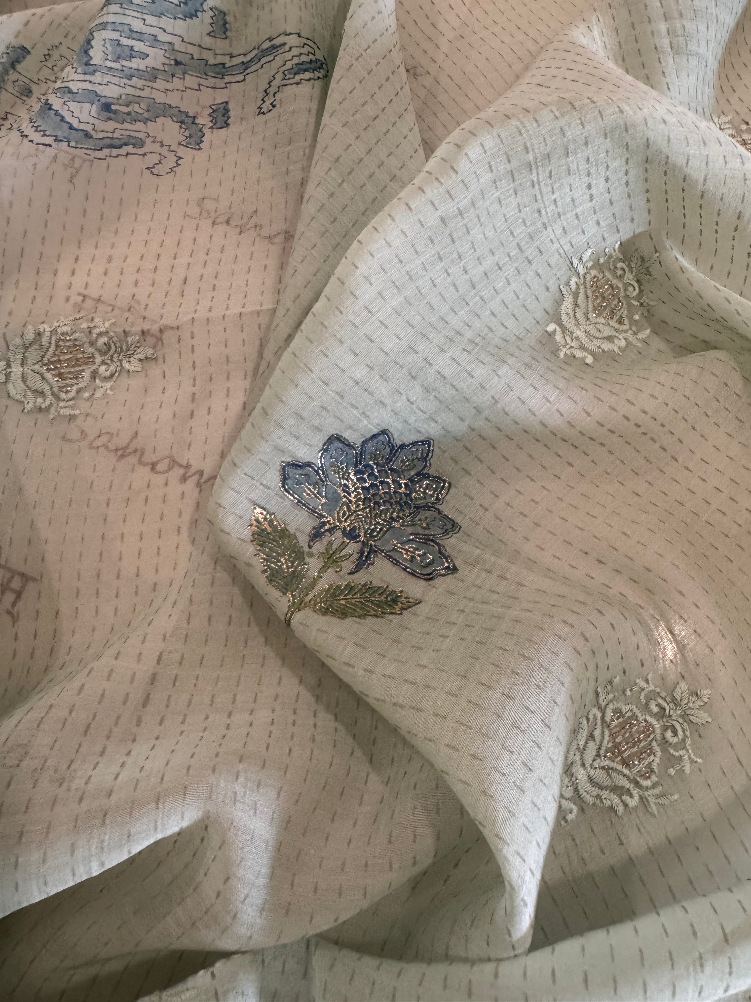 Pure Cotton Mul Chanderi Embroidered Suit Set