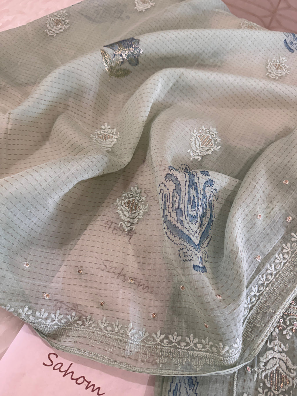 Pure Cotton Mul Chanderi Embroidered Suit Set