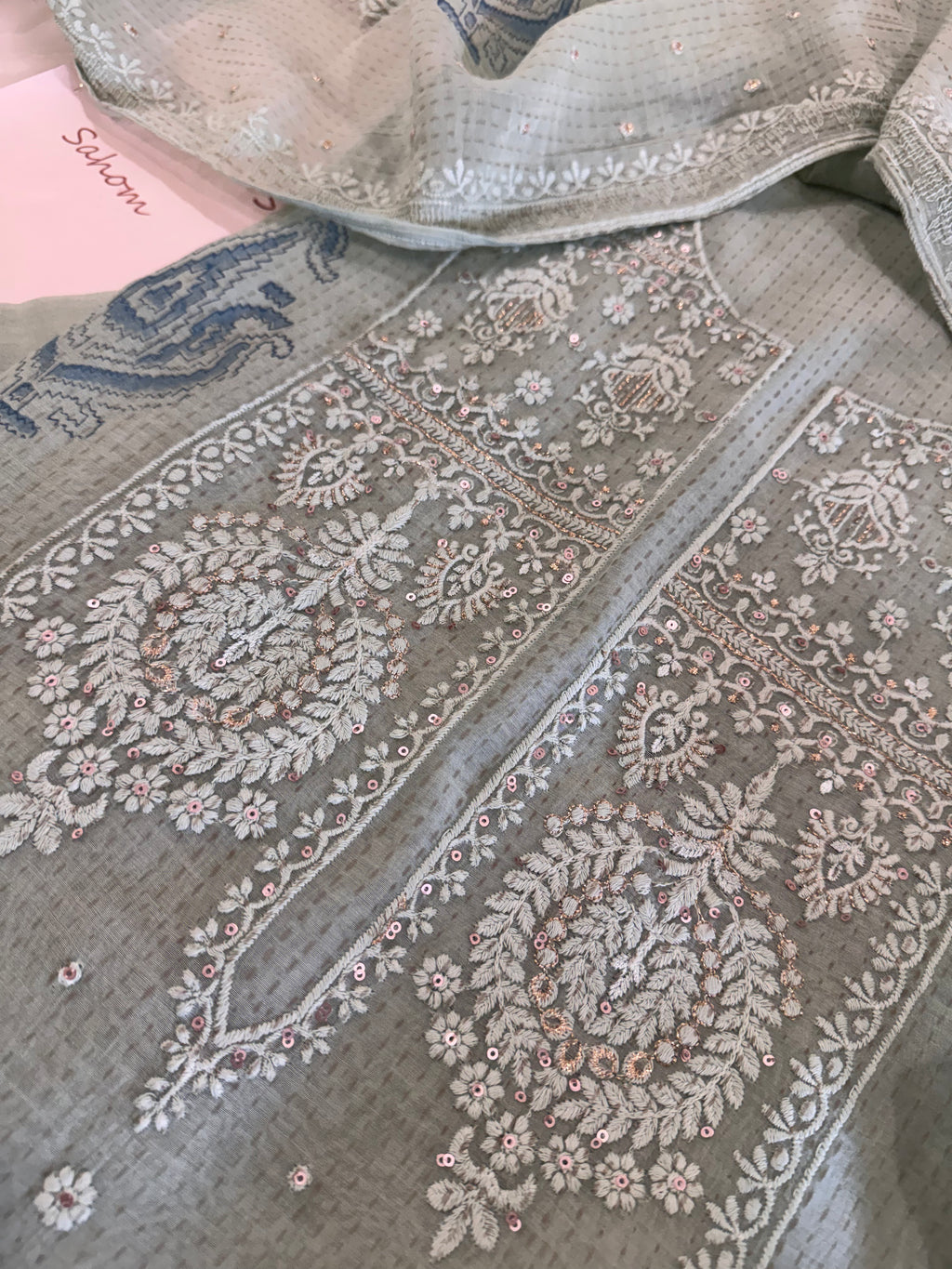 Pure Cotton Mul Chanderi Embroidered Suit Set
