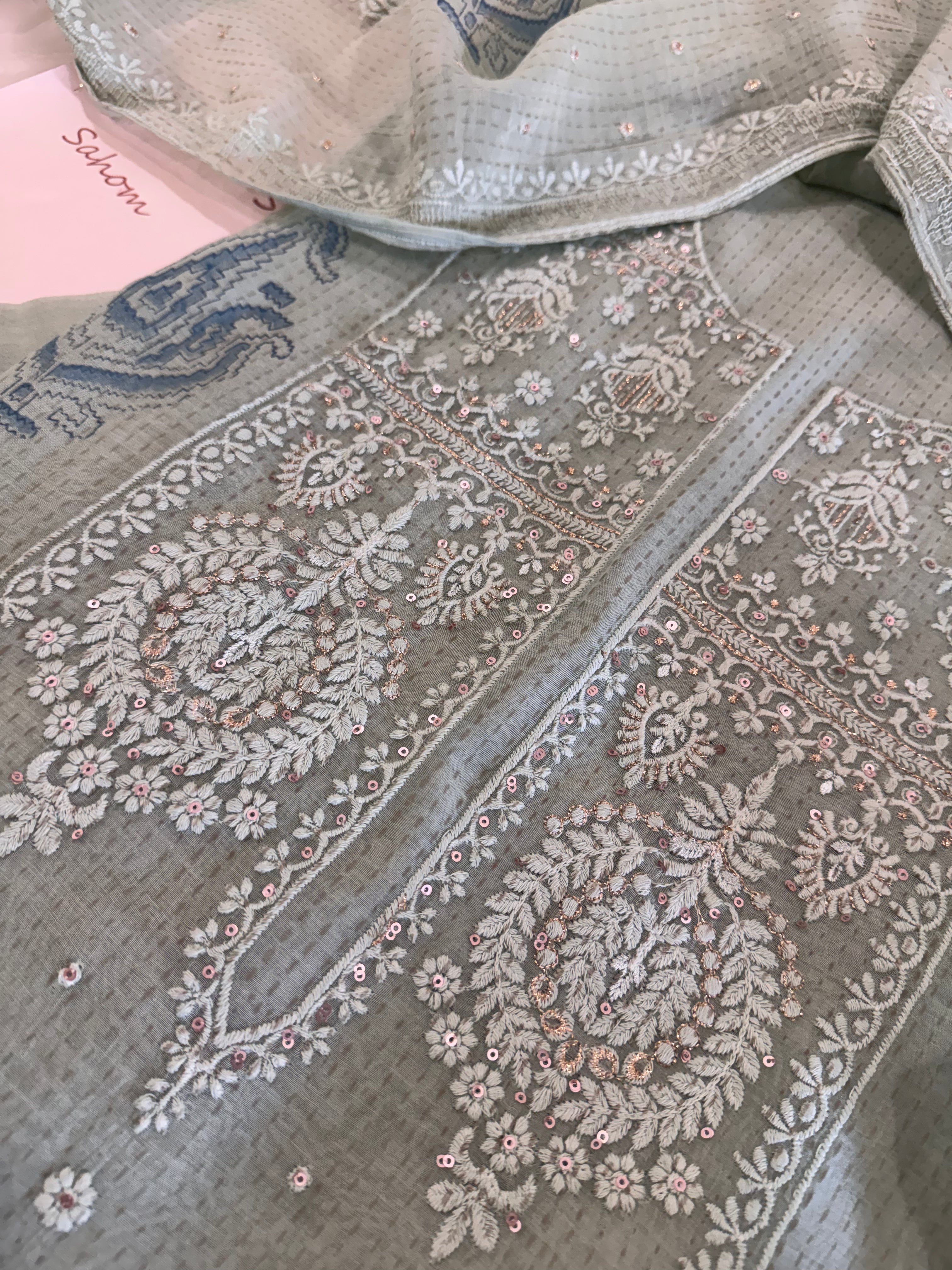 Pure Cotton Mul Chanderi Embroidered Suit Set