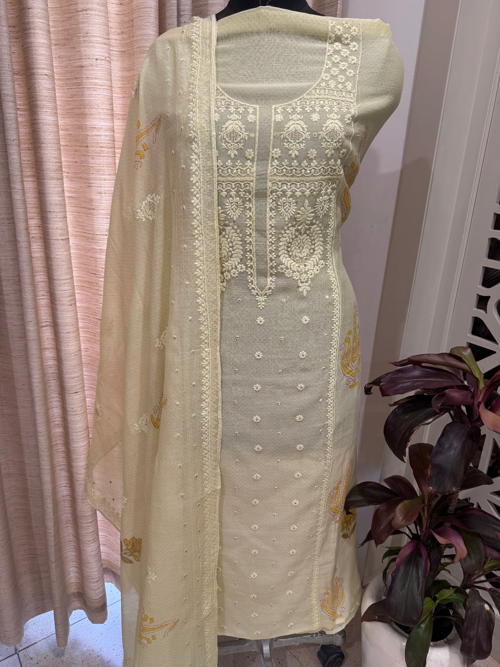 Pure Cotton Mul Chanderi Embroidered Suit Set