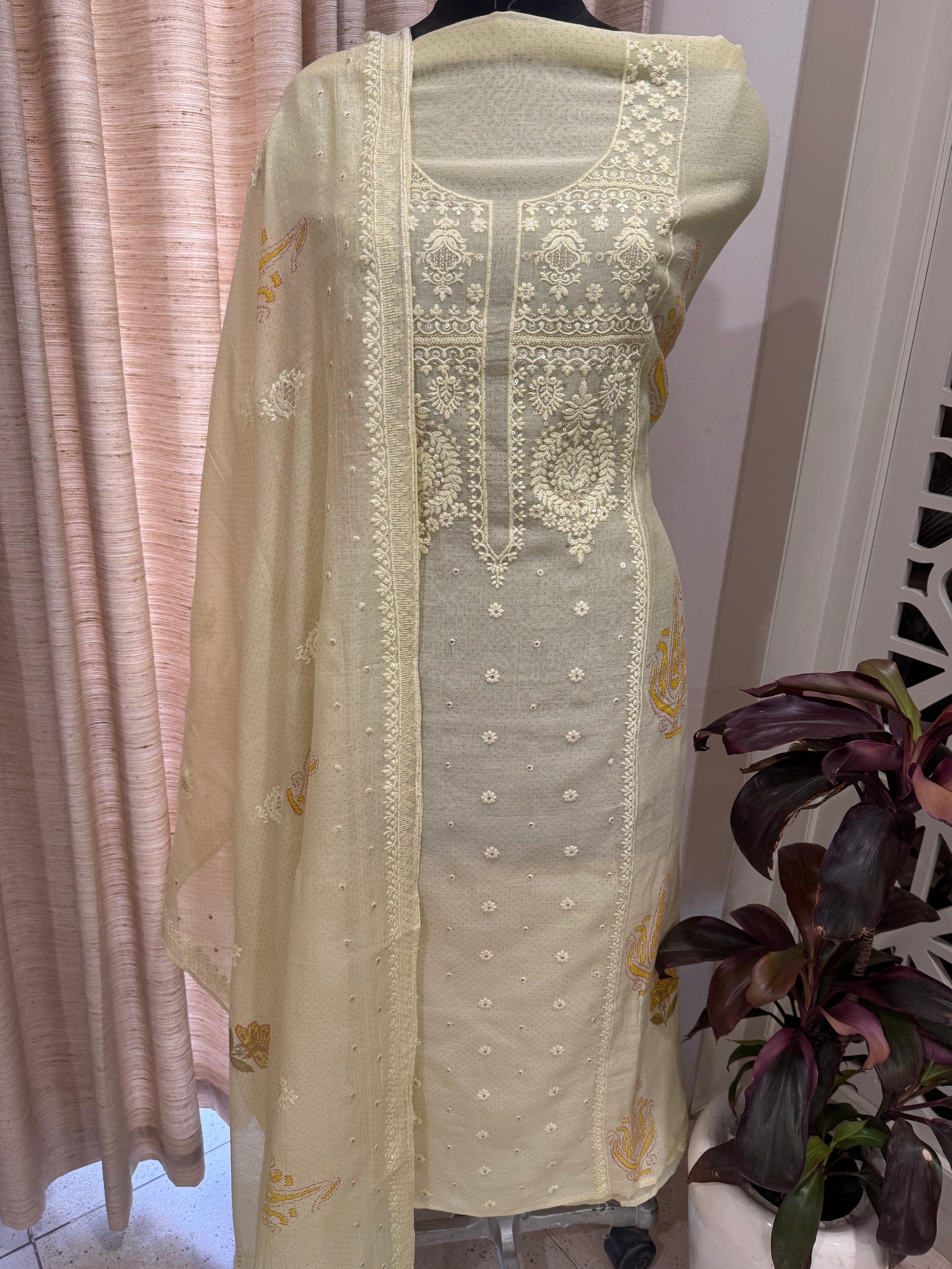 Pure Cotton Mul Chanderi Embroidered Suit Set