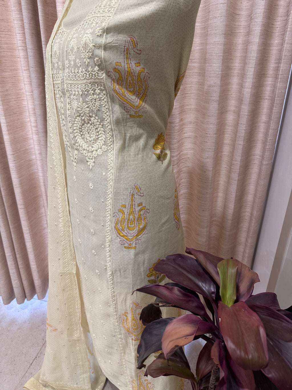 Pure Cotton Mul Chanderi Embroidered Suit Set