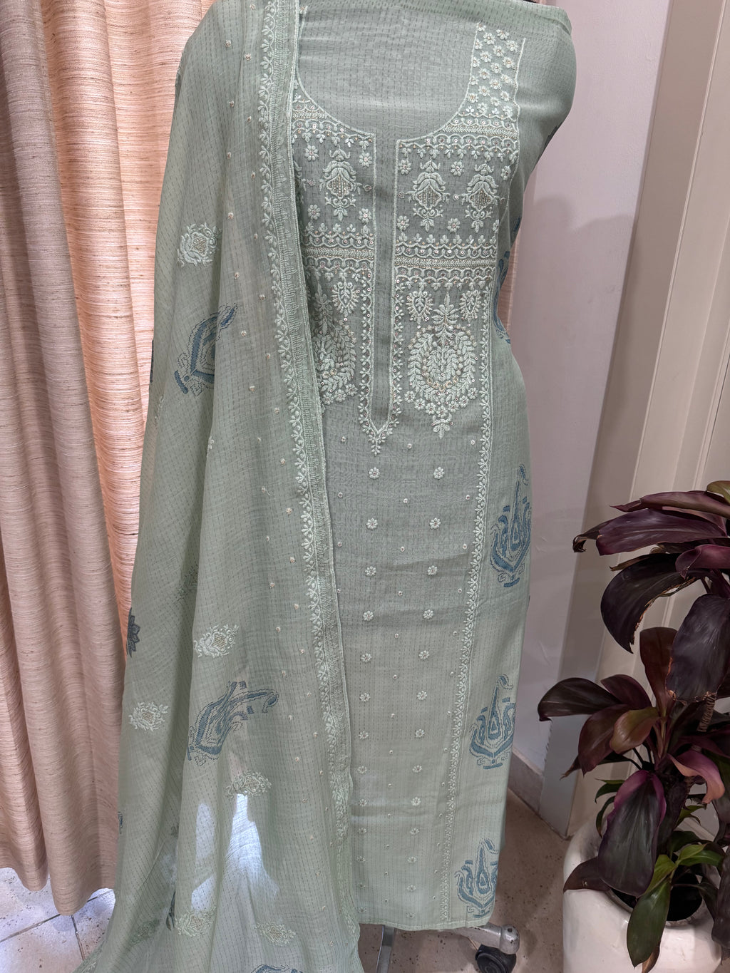 Pure Mul Chanderi Block Printed Ann Machine Lucknowi Chikankari Suit Set