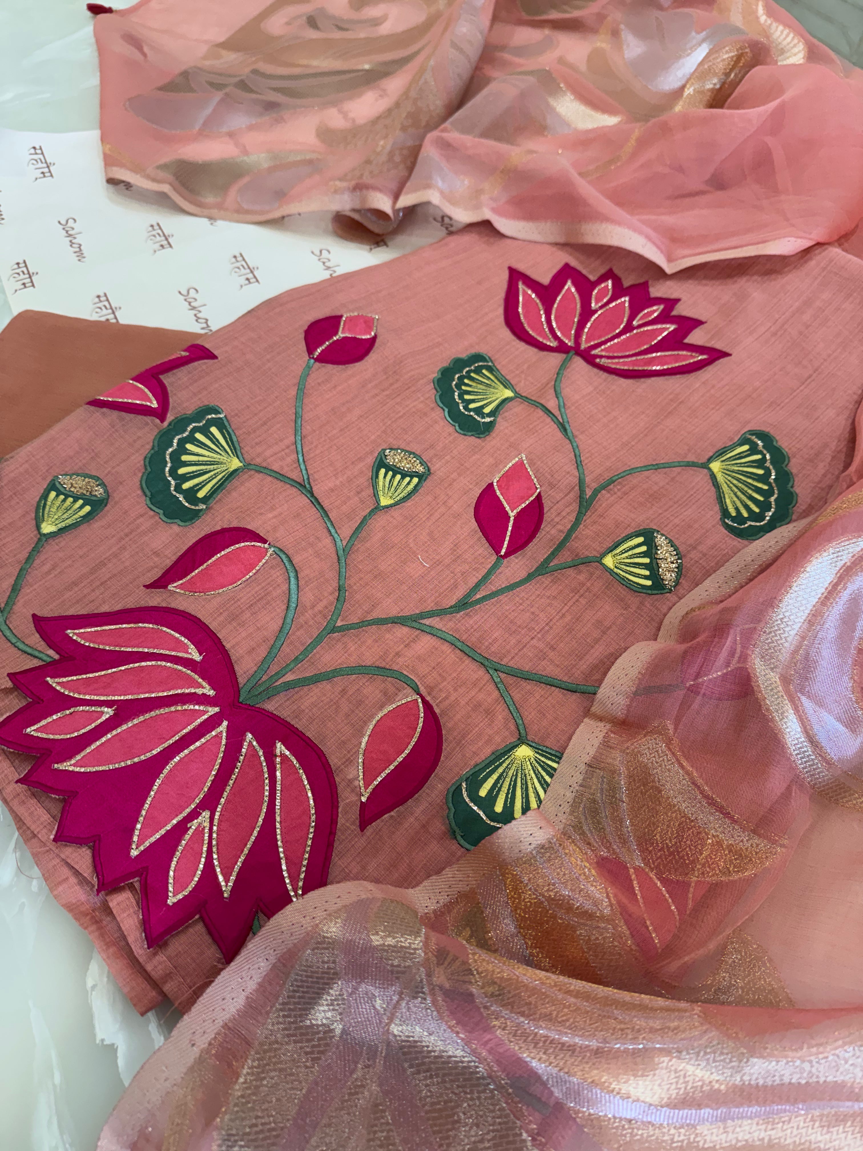 Pure Muslin Chanderi Appliqué & Gota Work Suit Set