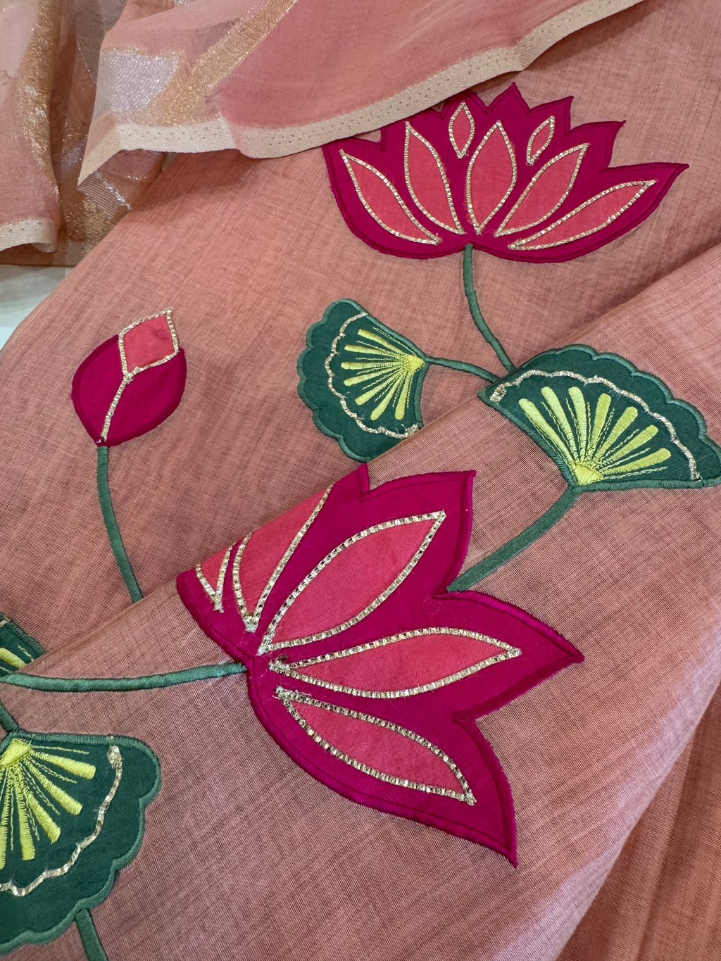 Pure Muslin Chanderi Appliqué & Gota Work Suit Set