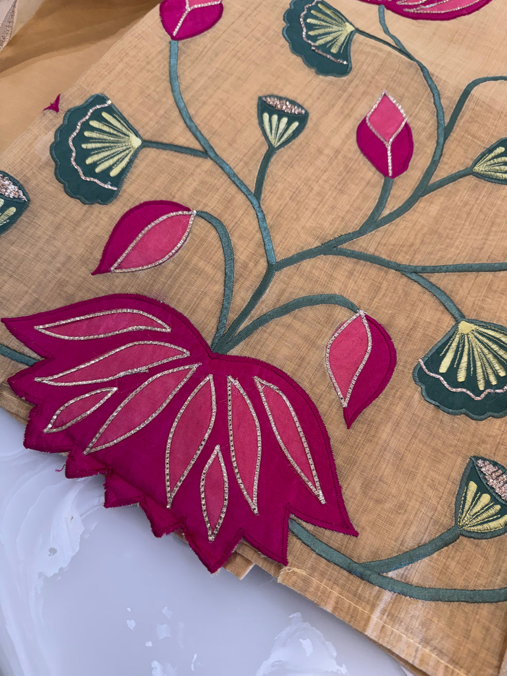 Pure Muslin Chanderi Appliqué & Gota Work Suit Set