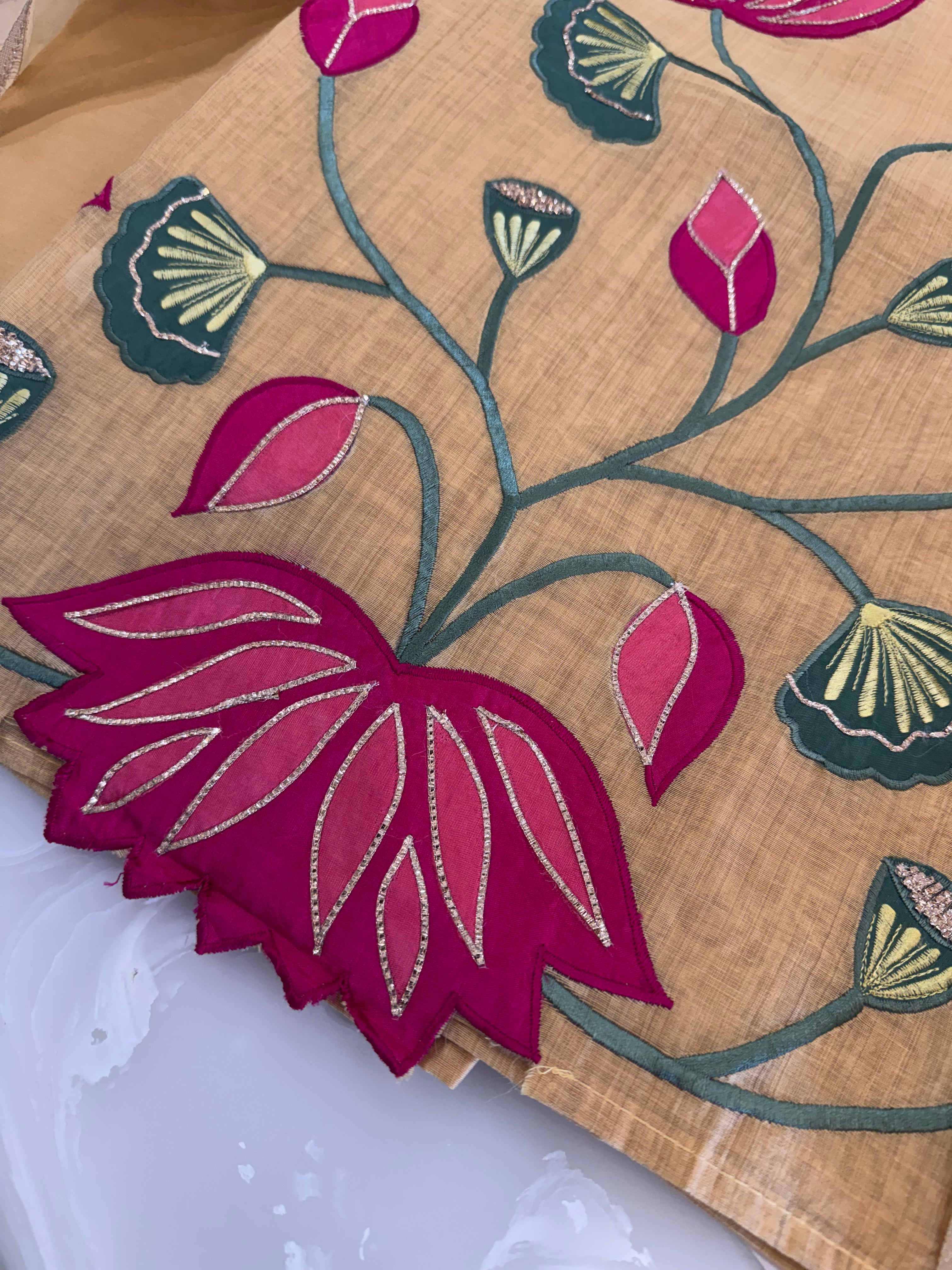 Pure Muslin Chanderi Appliqué & Gota Work Suit Set