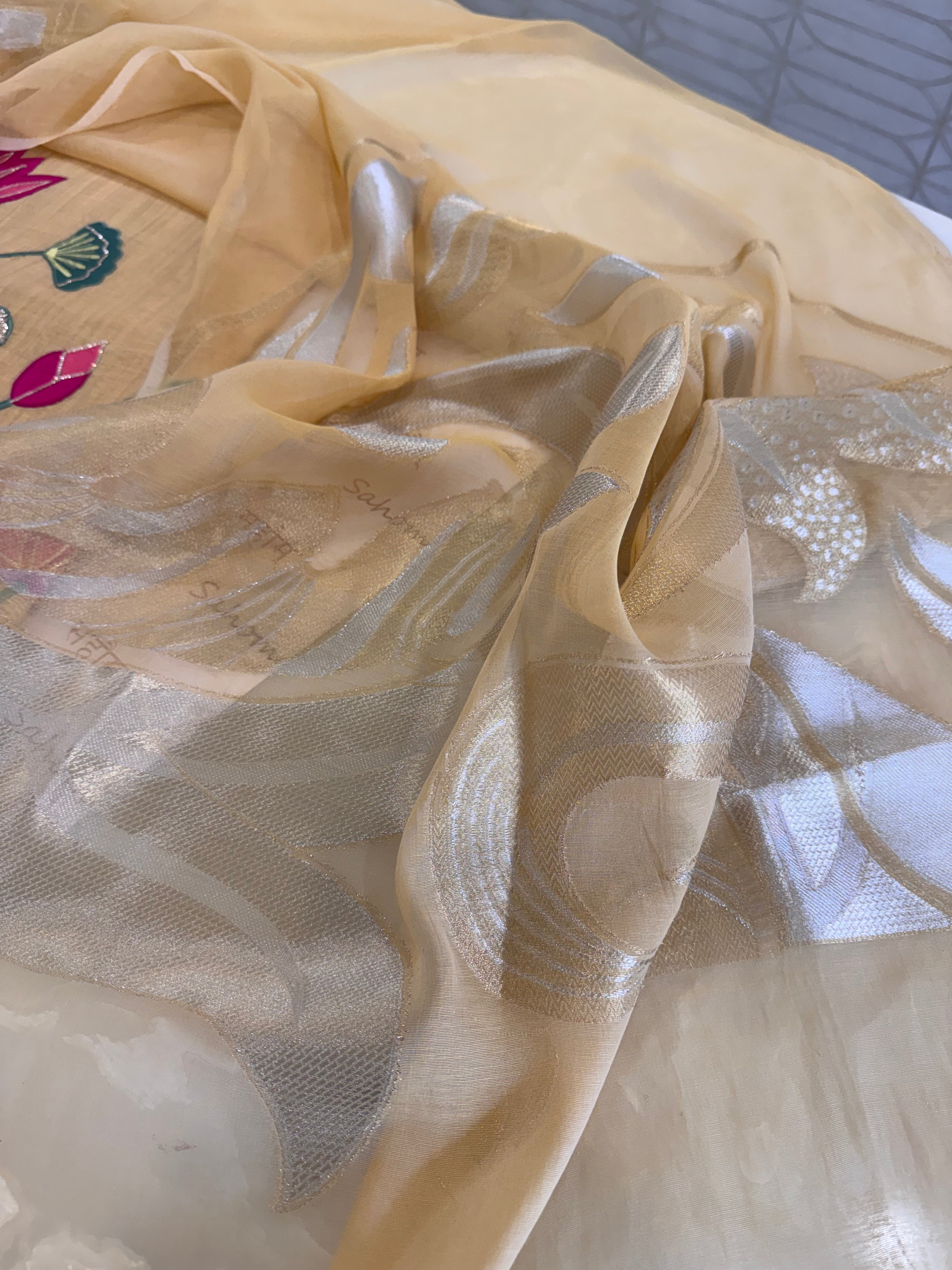 Pure Muslin Chanderi Appliqué & Gota Work Suit Set