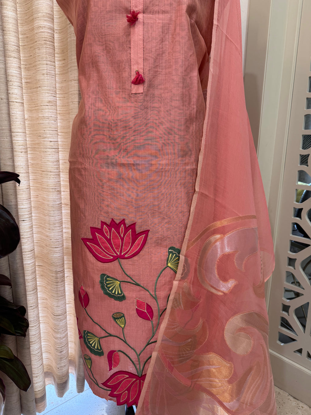 Pure Muslin Chanderi Appliqué & Gota Work Suit Set