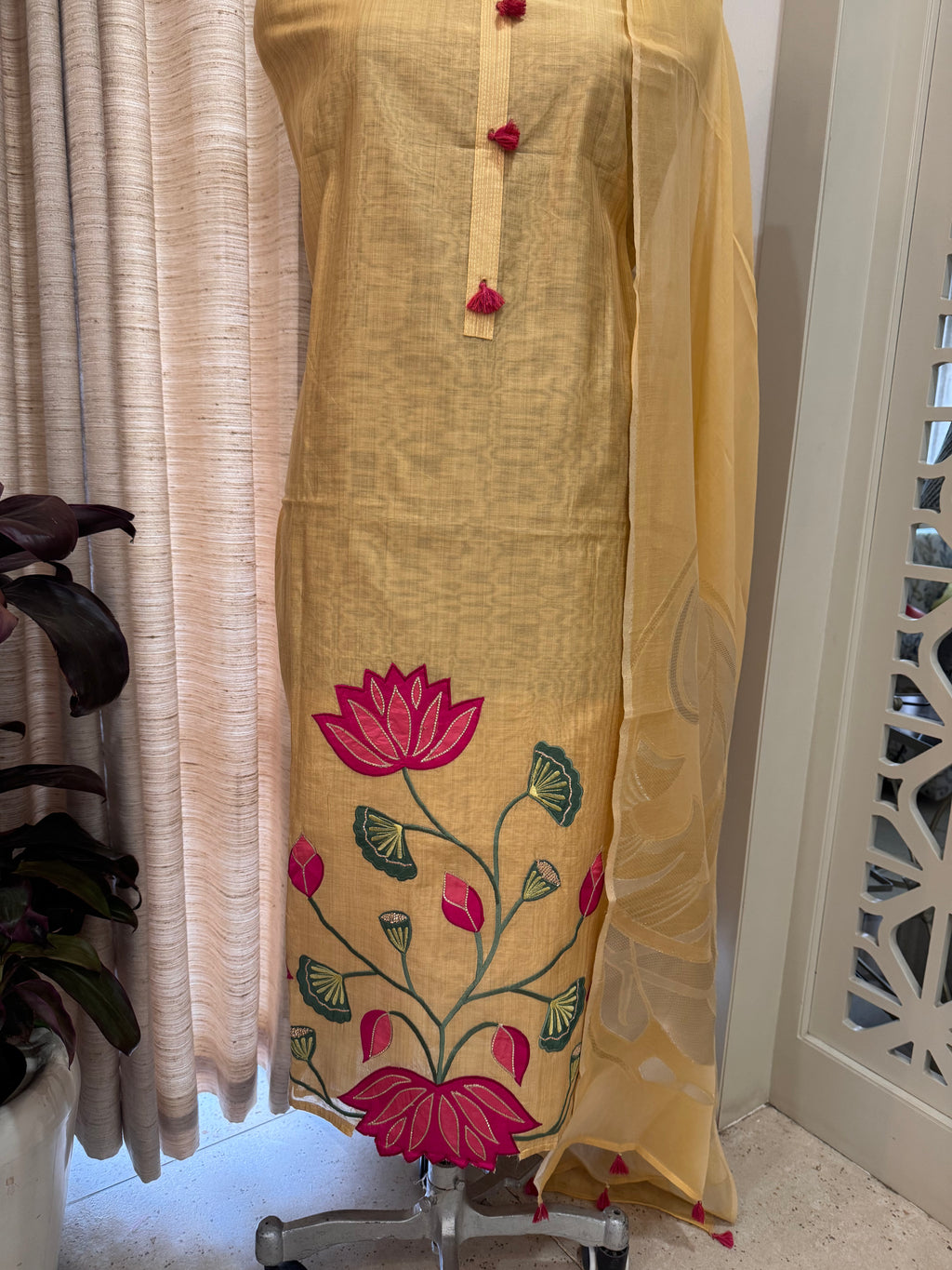 Pure Muslin Chanderi Appliqué & Gota Work Suit Set