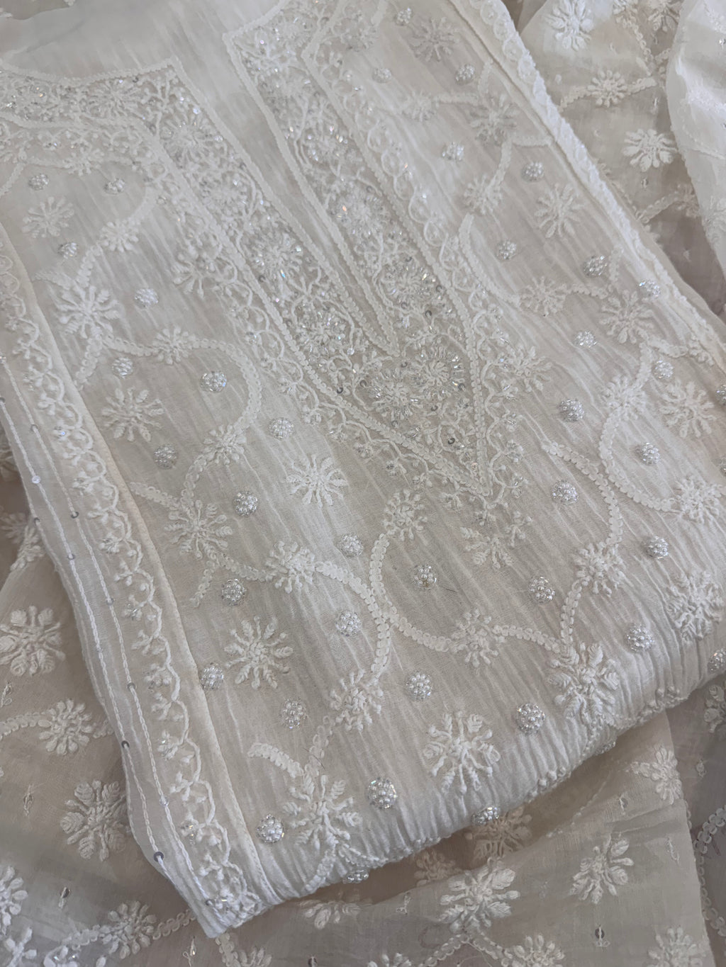 Pure Mul Chanderi Hand Lucknawi Chikankari Suit Set