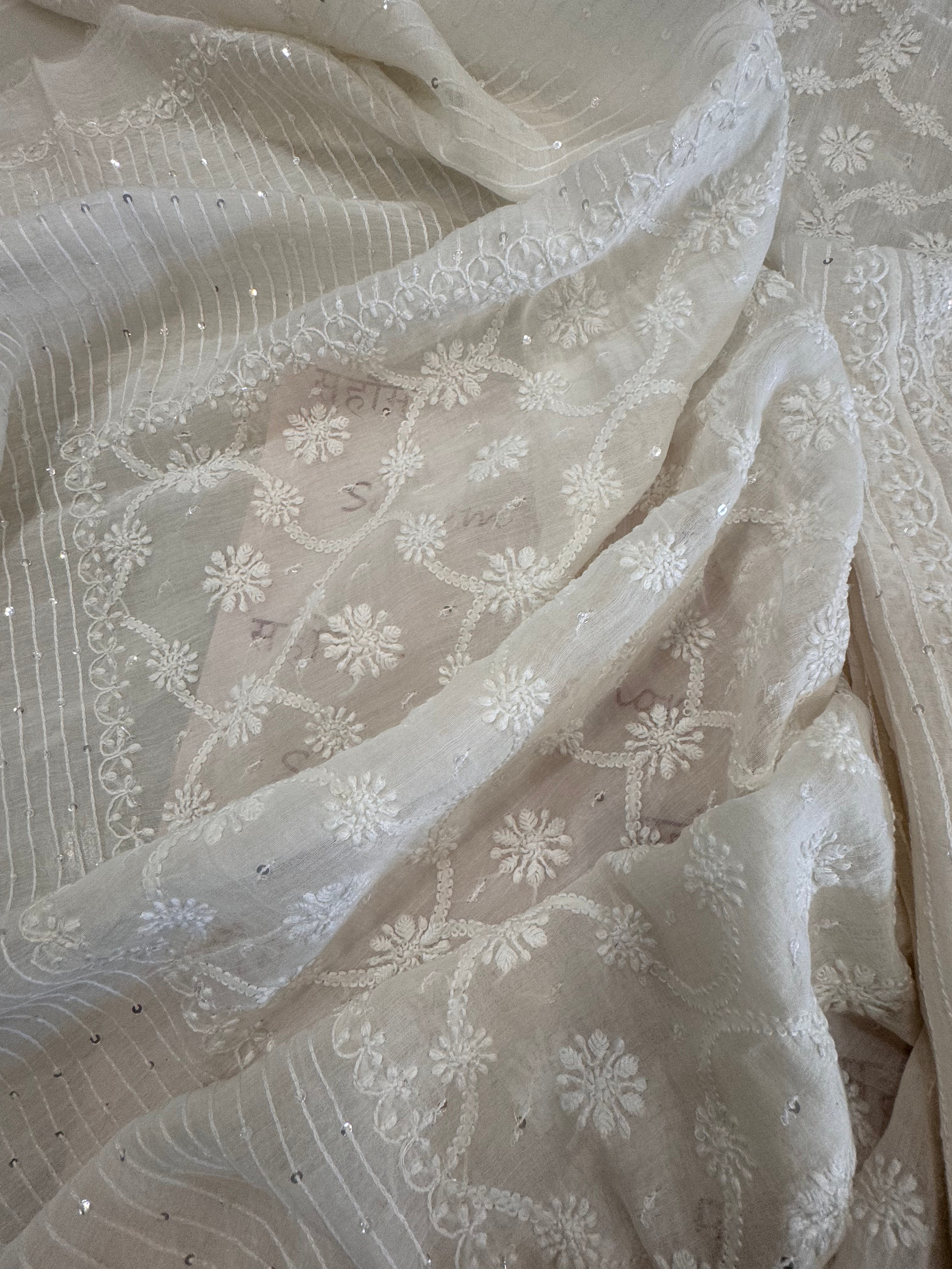 Pure Mul Chanderi Hand Lucknawi Chikankari Suit Set