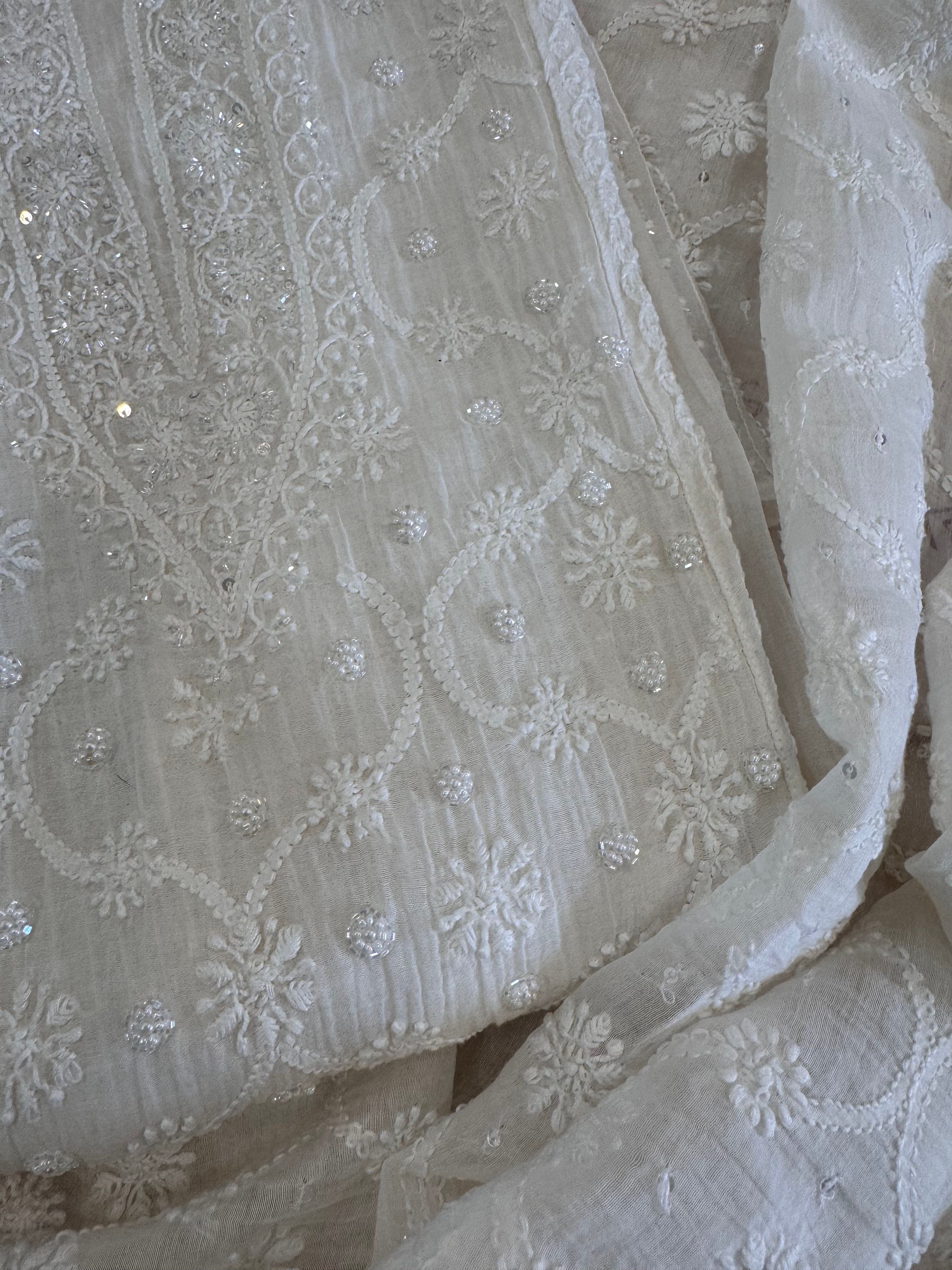 Pure Mul Chanderi Hand Lucknawi Chikankari Suit Set