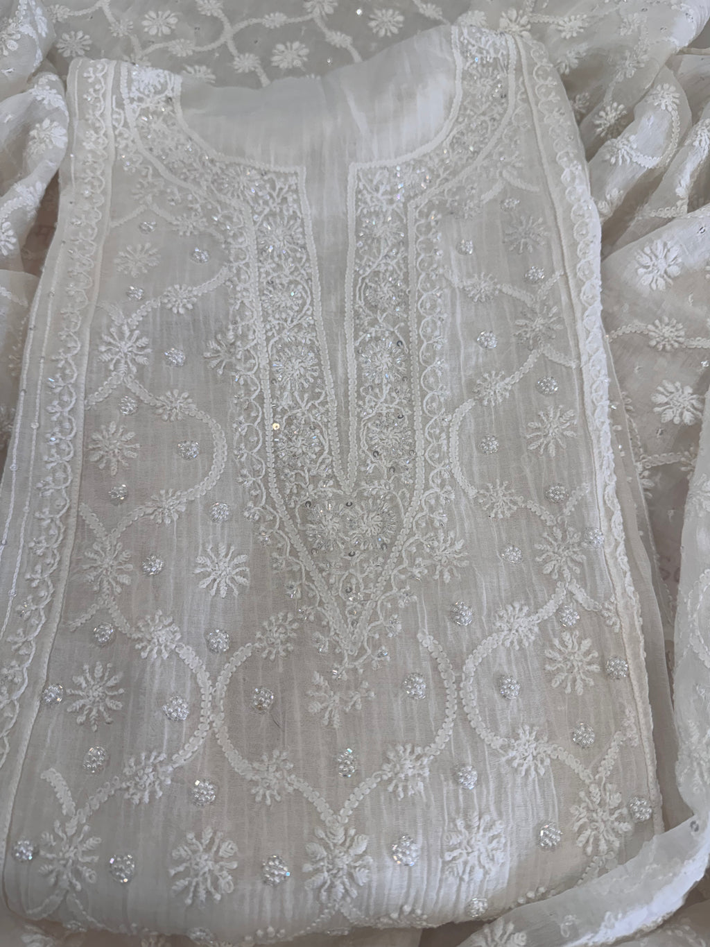 Pure Mul Chanderi Hand Lucknawi Chikankari Suit Set