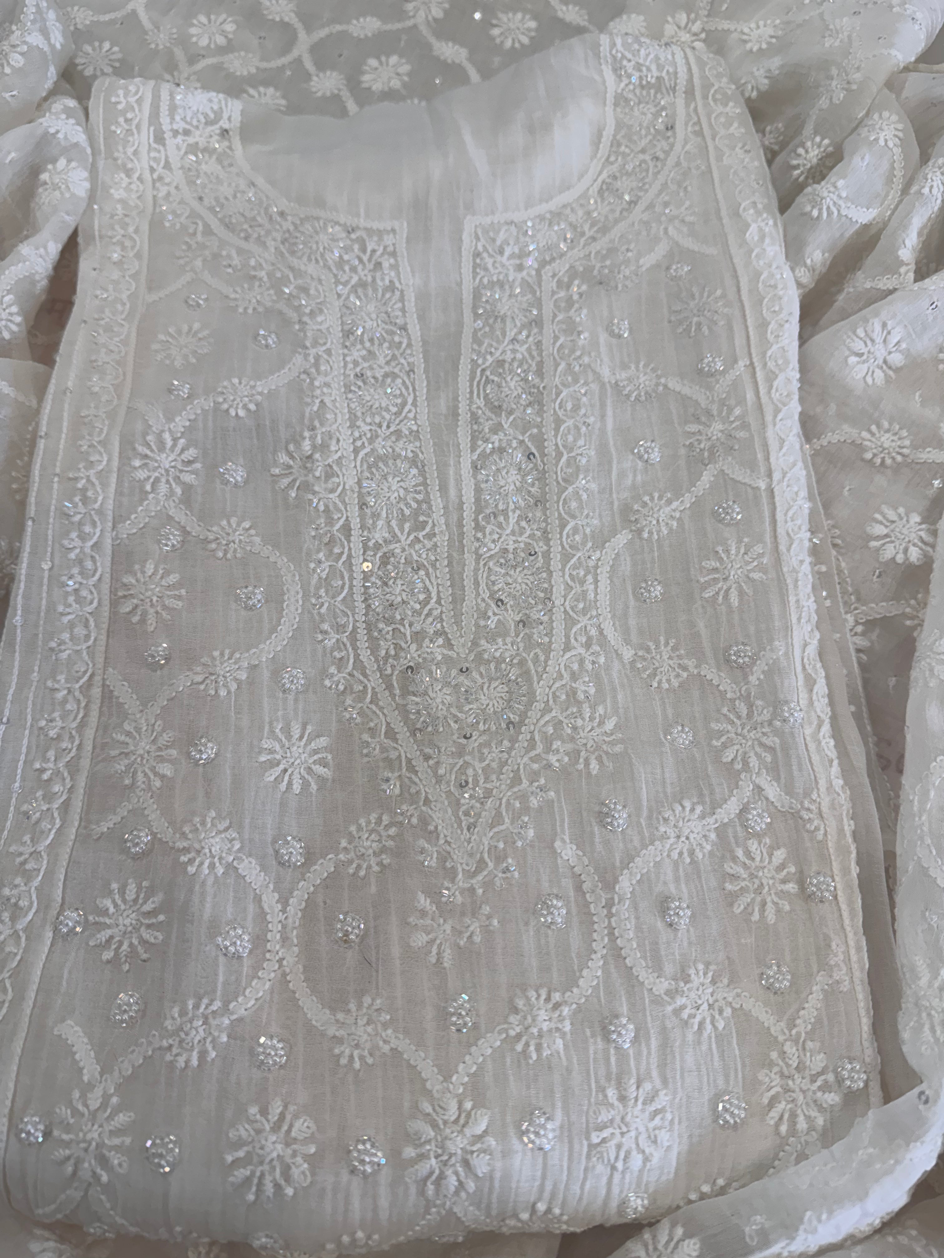 Pure Mul Chanderi Hand Lucknawi Chikankari Suit Set
