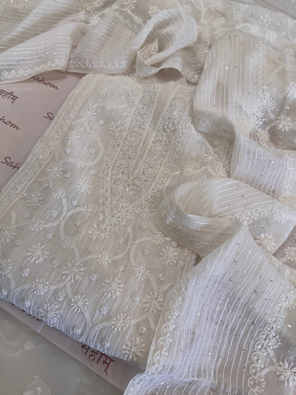 Pure Mul Chanderi Hand Lucknawi Chikankari Suit Set