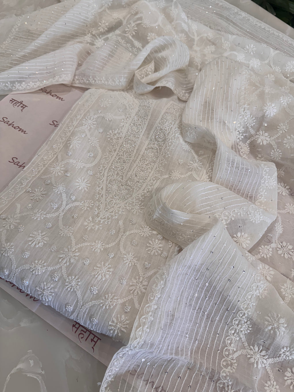 Pure Mul Chanderi Hand Lucknawi Chikankari Suit Set