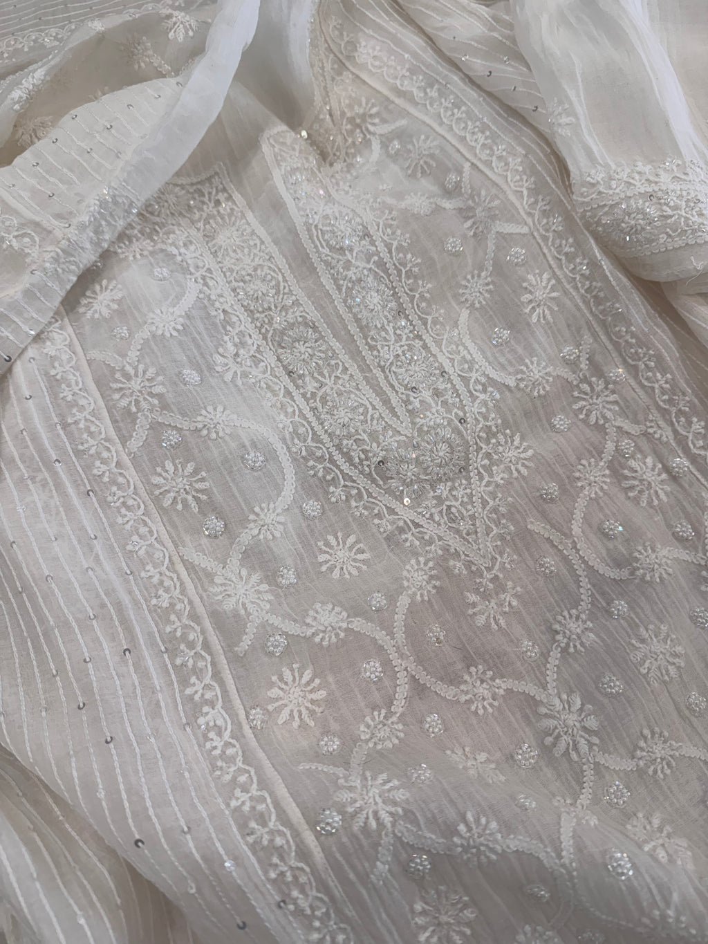 Pure Mul Chanderi Hand Lucknawi Chikankari Suit Set