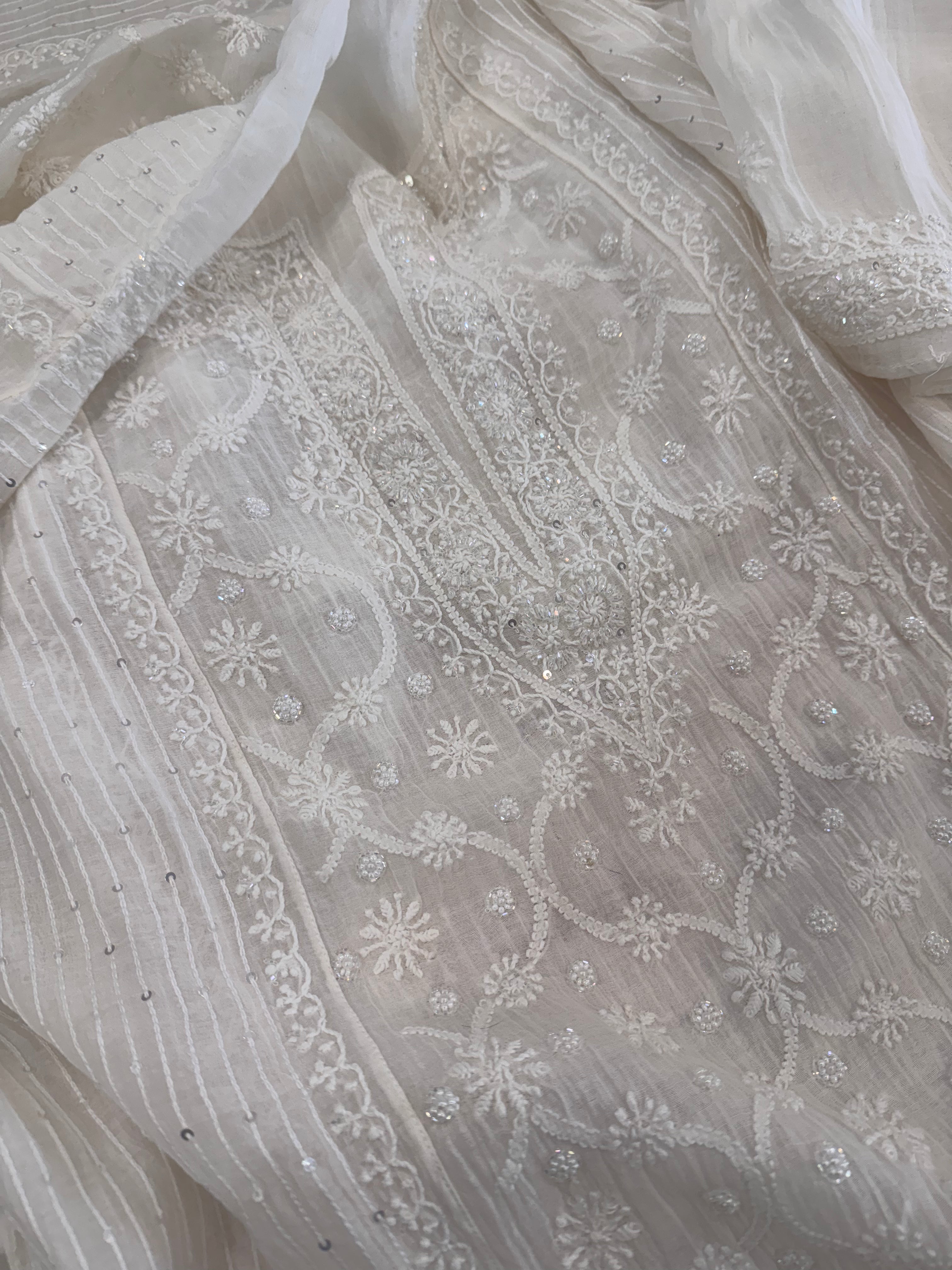 Pure Mul Chanderi Hand Lucknawi Chikankari Suit Set