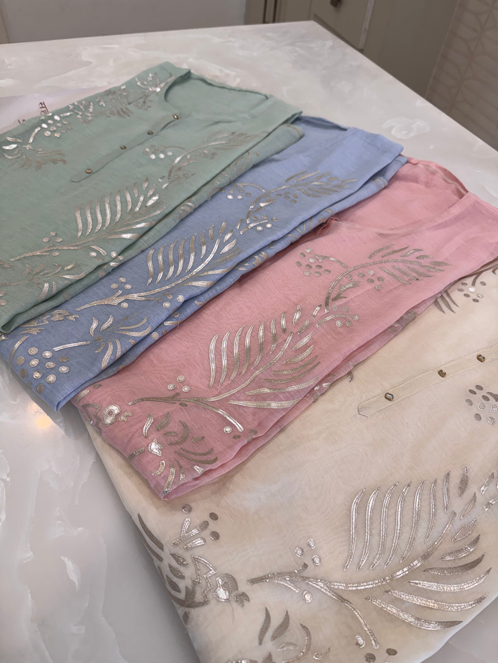 Pure Mul Chanderi Bird Motif Appliqué & Ari Work Kurta Dupatta Set