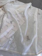Pure Mul Chanderi Bird Motif Appliqué & Ari Work Kurta Dupatta Set