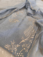 Pure Mul Chanderi Bird Motif Appliqué & Ari Work Kurta Dupatta Set