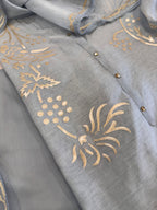 Pure Mul Chanderi Bird Motif Appliqué & Ari Work Kurta Dupatta Set