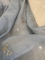 Pure Mul Chanderi Bird Motif Appliqué & Ari Work Kurta Dupatta Set