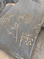Pure Mul Chanderi Bird Motif Appliqué & Ari Work Kurta Dupatta Set