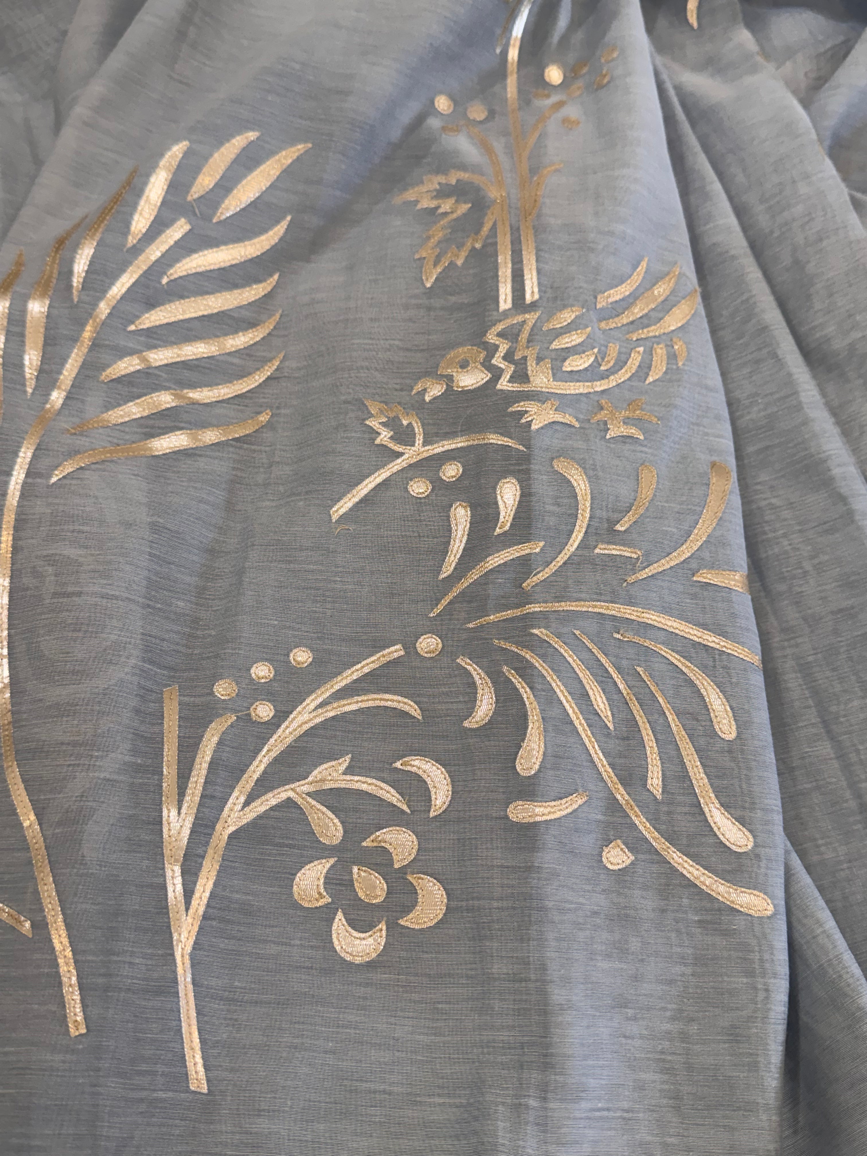 Pure Mul Chanderi Bird Motif Appliqué & Ari Work Kurta Dupatta Set