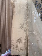 Pure Mul Chanderi Bird Motif Appliqué & Ari Work Kurta Dupatta Set