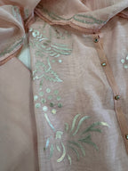 Pure Mul Chanderi Bird Motif Appliqué & Ari Work Kurta Dupatta Set